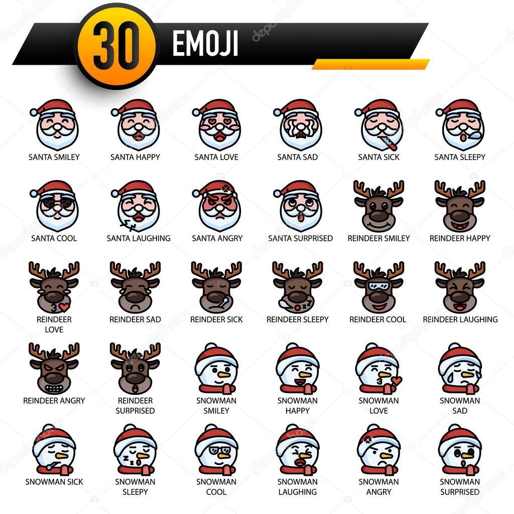 christmas emoji set, vector illustration