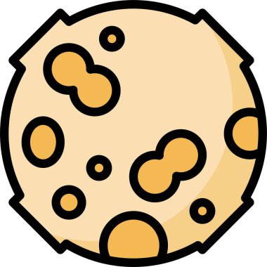 Düz tasarım şeklinde Dolunay simgesi. Gece uzay astronomisi ve doğa ay ikonu. Karanlık arka planda devasa bir vektör. Çizgi film gezegeni ay simgesi.