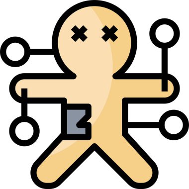 Voodoo kukla ikonu. Beyaz arkaplanda izole edilmiş ince doğrusal voodoo kukla taslak simgesi 