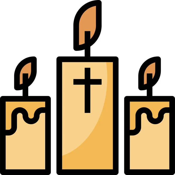 Old Fashioned Lit Candles Candlesticks Holder Flat Vector Icon Apps — Stock Vector