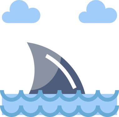 Köpekbalığı ikonlu deniz yaşamı, vektör illüstrasyonu