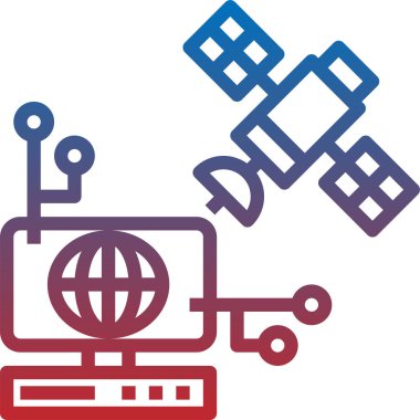 Bilgisayar ve uydu iletişim simgesi, vektör illüstrasyonu