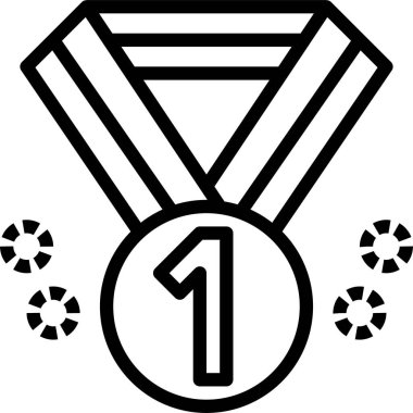 Madalya, ödül, birinci, şampiyon, zafer katı ikonu, yarışma konsepti, beyaz arka planda kazanan vektör işareti, mobil konsept ve web tasarımı için kabartma tarzı ikon. Vektör grafikleri