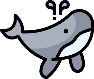 Balina vektör simgesi. Beyaz arka planda izole edilmiş suda yaşayan hayvan sembolü düz vektör işareti. Grafik ve web tasarımı için basit vektör çizimi.