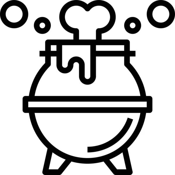 Beyaz arka planda zehir iksiri olan cadılar bayramı kazanı. Sihirli kaynama ve kaynayan tencerenin ikon görüntüsü. Düz çizgi film biçimi vektör çizimi.