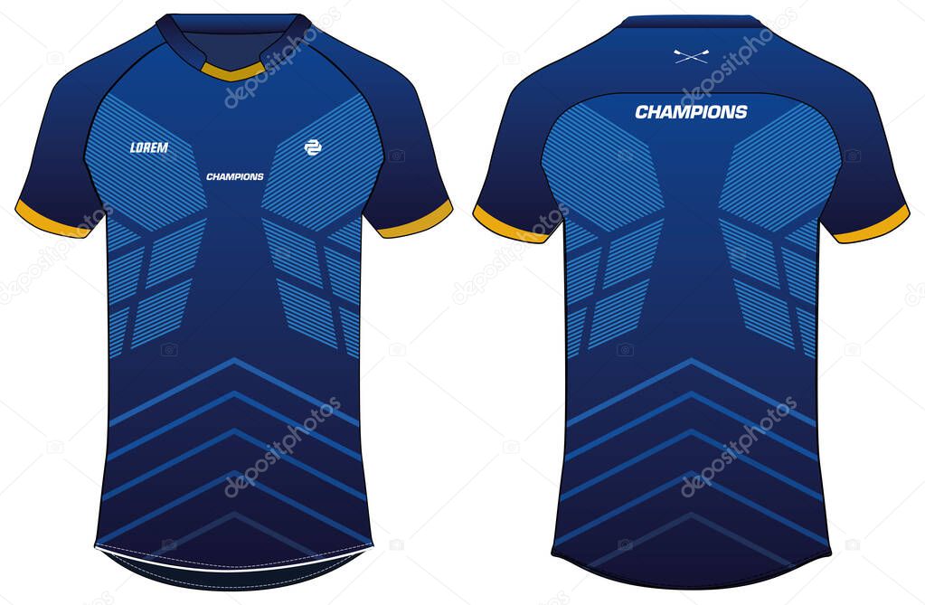 Sports t-shirt jersey design vector template, mock up sports kit with front and back view