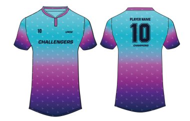 Kısa kollu ve yuvarlak boyunlu forma tasarımı, futbol, futbol, kriket, voleybol, rugby ve bisiklet forması için ön ve arka görüşlü spor takımları.