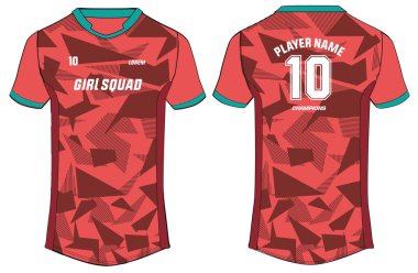 Bayanlar ve baylar spor tişörtü Jersey Illustrator Vector şablonu kızlar ve kadınlar için uygun, futbol, kriket, voleybol, rugby ve bisiklet forması için ön ve arka görüşlü üniforma takımı