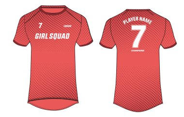 Bayanlar ve baylar spor tişörtü Jersey Illustrator Vector şablonu kızlar ve kadınlar için uygun, futbol, kriket, voleybol, rugby ve bisiklet forması için ön ve arka görüşlü üniforma takımı