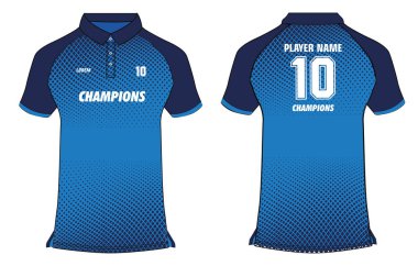 Kısa kollu ve polo yakalı spor polo tişörtü tasarımı şablonu, futbol, futbol, kriket, voleybol, rugby ve bisiklet forması için ön ve arka görüşlü üniforma takımı.