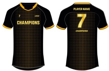 Raglan kısa kollu ve V yaka konsept vektör şablonlu spor tişörtü tasarımı futbol, futbol, kriket, voleybol, rugby ve bisiklet forması için ön ve arka görüşlü spor malzemelerini modelleyin.