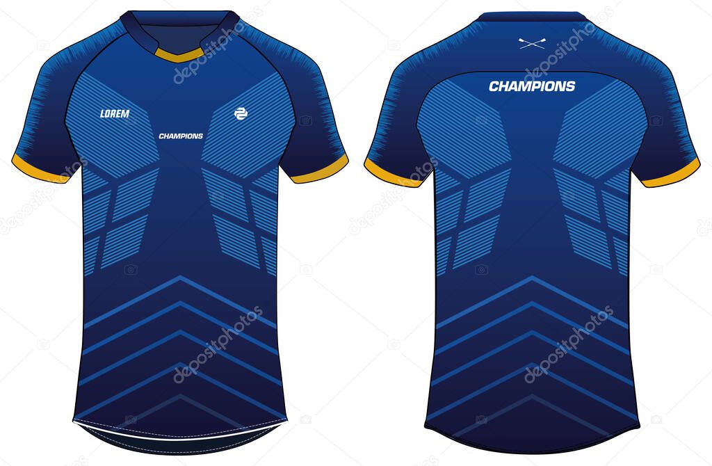 Sports t-shirt jersey design vector template, mock up sports kit with front and back view for football, soccer, cricket, volleyball, rugby and cycling jersey