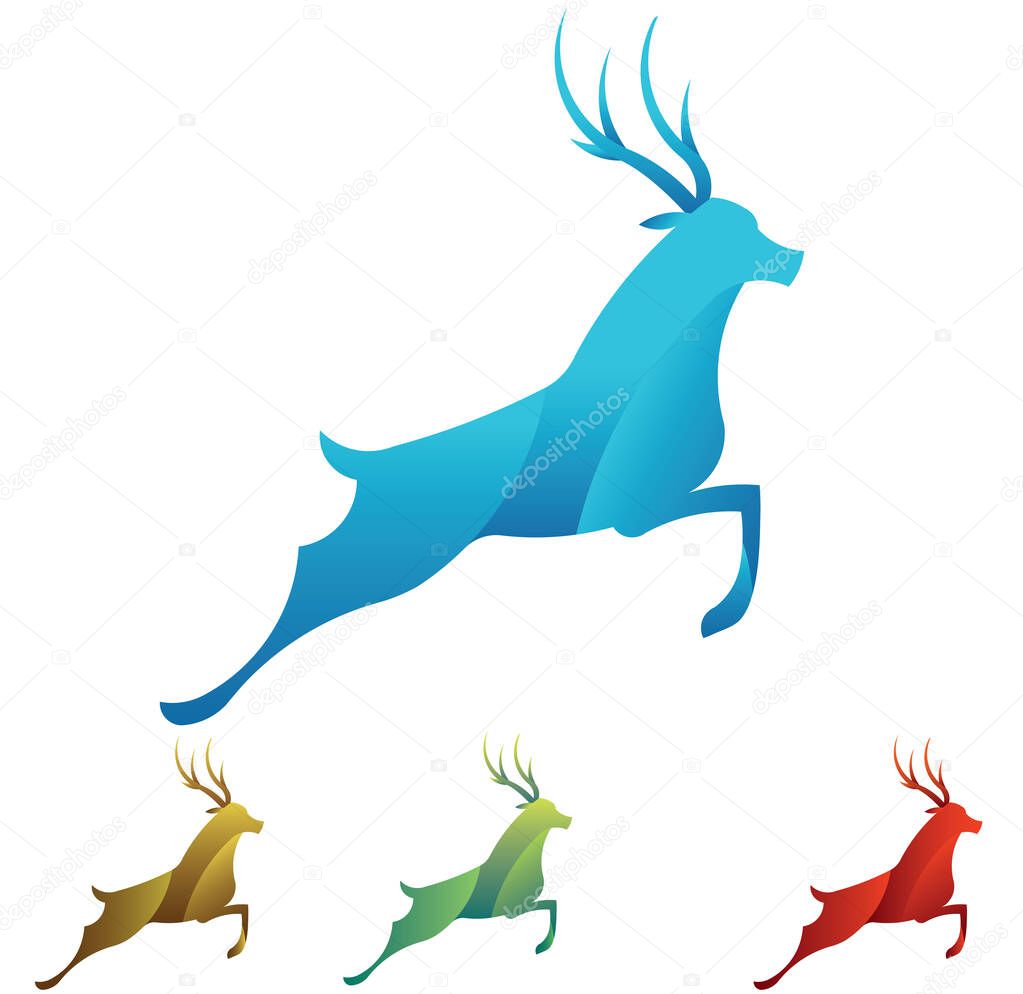 Deer Logo made with golden ratio principles, deer with horn jumping Emblem or Logo vector template suitable professional company logo and  brand logo in 4 color option