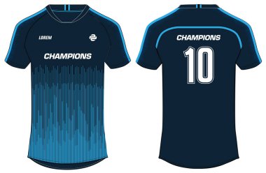 Spor tişörtü tasarım vektör şablonu, futbol forması, kriket forması, futbol forması, voleybol forması, Rugby Jersey için ön ve arka görüşlü spor forması konsepti. Chelsea Futbol Forması Konsepti