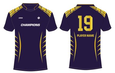 Spor tişörtü forma tasarım vektör şablonu, futbol, kriket, futbol için ön ve arka görüşlü spor forması. PSL - Pakistan Süper Lig Jersey Konsepti. Quetta Gladyatörleri Jersey tasarım kavramı