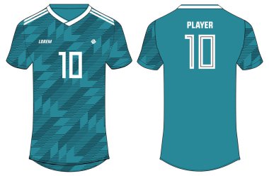 Spor tişörtü tasarım vektör şablonu, futbol forması, kriket forması, futbol forması, voleybol forması, Rugby Jersey için ön ve arka görüşlü spor forması konsepti. 2018 Alman futbol forması konsepti
