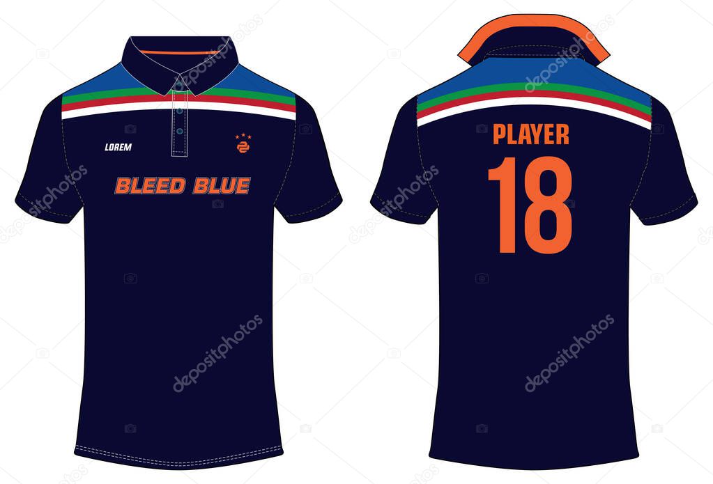 Cricket Sports t-shirt jersey design concept vector, sports jersey concept with front and back view. New India Cricket Jersey 2020 design concept for soccer, Badminton, Football and volleyball