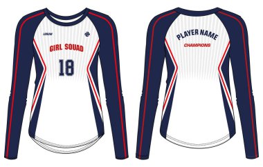 Kadınlar Uzun kollu spor tişörtü tasarım konsepti Illustration Vector kızlar için uygun voleybol, futbol, netbol, futbol, tenis, badminton forması. Spor üniforma takımı.