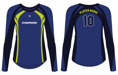 Kadınlar Uzun kollu spor tişörtü tasarım konsepti Illustration Vector kızlar için uygun voleybol, futbol, netbol, futbol, tenis, badminton forması. Spor üniforma takımı.