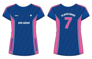 Kadınlar Spor Tişörtü Tasarım Konsepti Kızlar için İllüstrasyon Vektörü Voleybol, Futbol, netbol, Futbol, tenis, badminton forması. Spor etkinliği için spor üniforma takımı