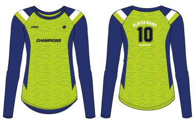 Kadınlar Uzun kollu spor tişörtü tasarım konsepti Illustration Vector kızlar için uygun voleybol, futbol, netbol, futbol, tenis, badminton forması. Spor üniforma takımı.