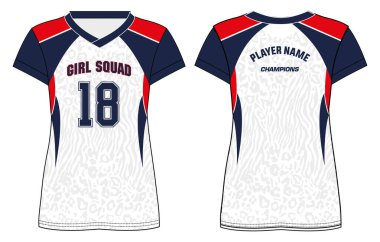 Bayan Spor tişörtü tasarım konsepti Illustration Vector kızlar için uygun badminton, futbol, netbol, futbol, tenis, voleybol forması. Spor için spor üniforma takımı