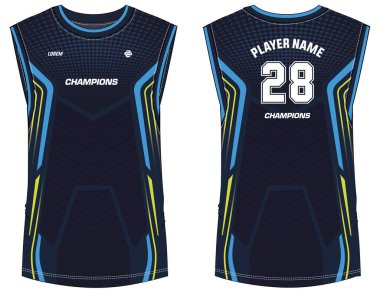 Kolsuz Tank Top Basketbol forması tişört tasarımı şablonu, erkekler ve kadınlar için ön ve arka görüşlü spor forması konsepti. Basketbol, voleybol forması, tenis ve badminton üniforması.