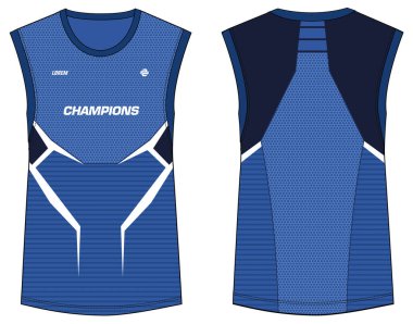 Kolsuz Tank Top Basketbol forması tişört tasarımı şablonu, erkekler ve kadınlar için ön ve arka görüşlü spor forması konsepti. Basketbol, voleybol forması, tenis ve badminton üniforması.