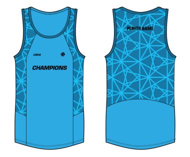 Kolsuz Tank Top Basketbol forması tişört tasarımı şablonu, erkekler ve kadınlar için ön ve arka görüşlü spor forması konsepti. Basketbol, voleybol forması, koşu, tenis, badminton üniforması.