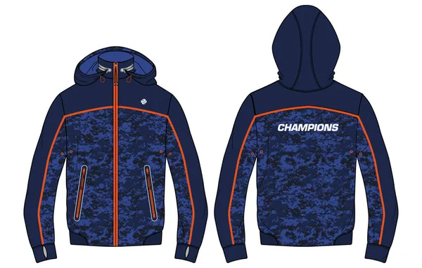 Camouflage Long Sleeve Sports Hoodie Jacket Design Template Vector Hooded — Διανυσματικό Αρχείο
