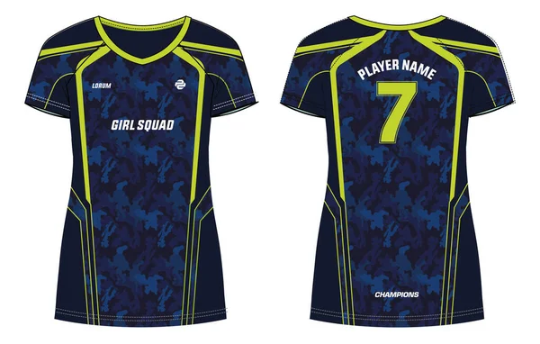 迷彩服女运动衫泽西设计理念图解向量适合女童和女子排球 羽毛球 篮球和网球 — 图库矢量图片