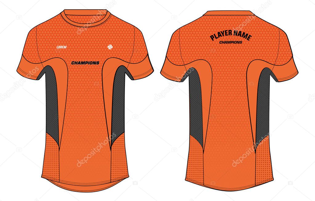 Sports jersey t shirt design concept vector template, sports jersey concept with front and back view for Soccer, Cricket, Football, Volleyball, Rugby, tennis, badminton and active wear uniform.