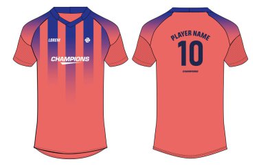 Spor forması tasarımı konsept vektör şablonu, futbol, kriket, futbol, voleybol, rugby, tenis ve badminton forması için ön ve arka görüşlü futbol konsepti