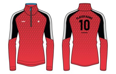 Uzun kollu sıkıştırma t-shirt tasarımı, spor forması tasarım vektör şablonu, aktif sıkıştırma üst konsepti Cricket, Football, Voleybol, Rugby üniforma tasarımları için ön ve arka görüş