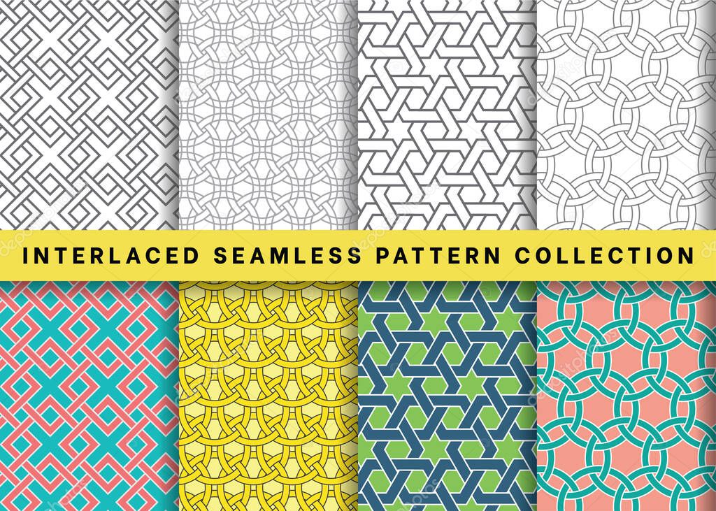 Seamless Geometric interlaced pattern collection, Set of Islamic pattern vector on white background for Fabric and textile printing, wrapping paper, backdrops and , packaging, web banners