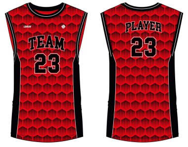 Kolsuz Tank Top Basketbol forması tişört tasarımı şablonu, erkekler ve kadınlar için ön ve arka görüşlü spor forması konsepti. Basketbol, voleybol forması, tenis ve badminton