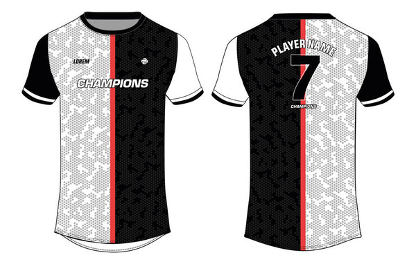 Sports jersey t-shirt design concept vector template, Football jersey concept with front and back view for Cricket, soccer, Volleyball, Rugby, tennis and badminton uniform