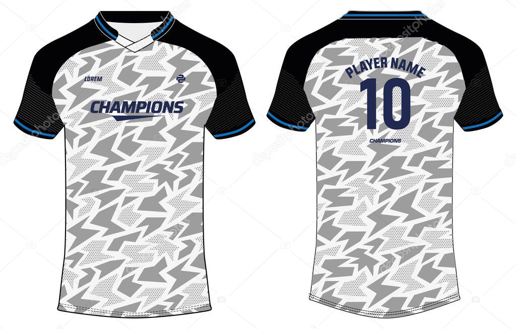 Camouflage Sports t-shirt jersey design concept vector template, Football jersey concept with front and back view for Soccer, Cricket, Volleyball, Rugby, tennis, badminton and e sports uniform