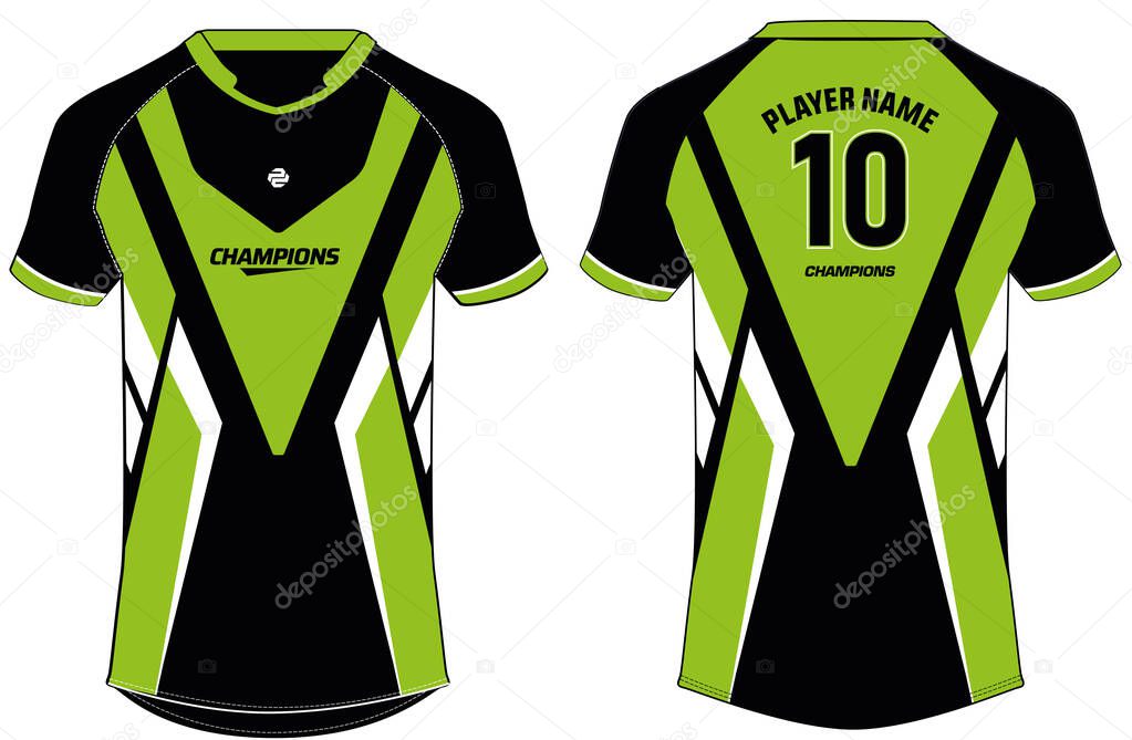 Sports jersey t shirt design concept vector template, Football jersey concept with front and back view for Soccer, Cricket, Volleyball, Rugby, tennis, badminton and active wear uniform.