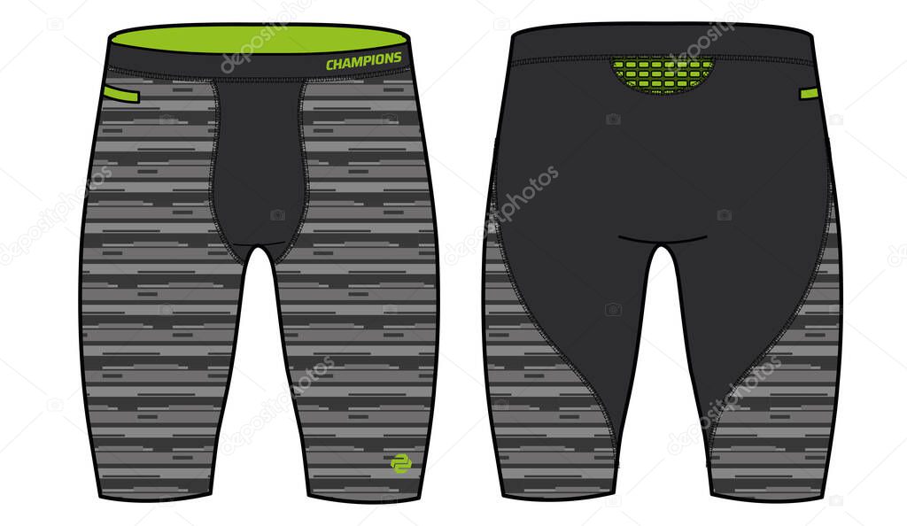 Compression Cycling Shorts design vector template, Bike Shorts tights concept with front and back view for Cycling, bicycle and football and running active wear shorts design.