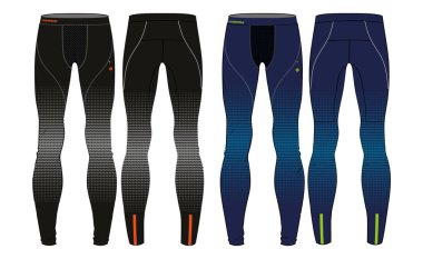 Sıkıştırılmış Dar Pantolonlar tasarım vektör şablonu, Temel Katman Performans alt konsepti Koşu, koşu, spor, spor ve etkin giyim pantolon tasarımı için ön ve arka görünüm.