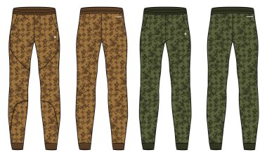 Kamuflaj Koşu Pantolonu alt eşofman tasarım vektör şablonu, ön ve arka görüşlü eşofman pantolonu konsepti, koşu, spor, spor ve etkin pantolon tasarımı için eşofman..