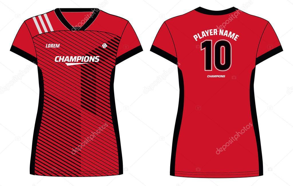 Women Sports Jersey t-shirt design concept Illustration suitable for girls and Ladies for Volleyball jersey, Football, badminton, Soccer, netball and tennis, Sport uniform kit for sports