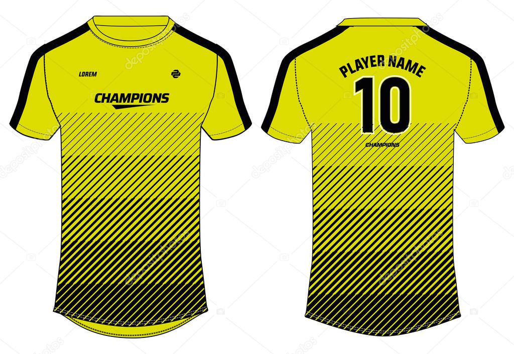Sports jersey t shirt design concept vector template, football jersey concept with front and back view for Cricket, soccer, Volleyball, Rugby, tennis and badminton uniform