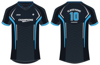 Spor forması tasarımı konsept vektör şablonu, Futbol, Kriket, Voleybol, Rugby, tenis, badminton ve aktif giysi üniforması için ön ve arka görüşlü V Neck raglan futbol forması konsepti