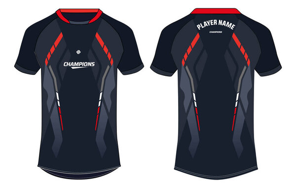 Sports jersey t shirt design concept vector template, Raglan Round neck tees football jersey concept with front and back view for Cricket, soccer, Volleyball, Rugby, tennis and badminton uniform