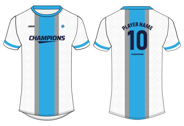 Sports jersey t shirt design concept vector template, Round neck football jersey concept with front and back view for Cricket, soccer, Volleyball, Rugby, tennis and badminton uniform