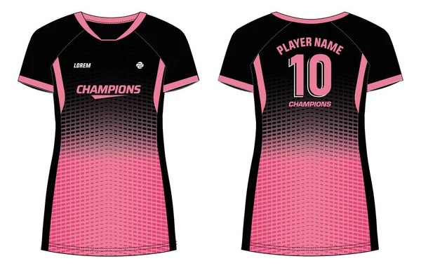 泽西女子体育T恤衫设计理念图解 Raglan Neck Shirt Girls Ladies Volvolleyball Jersey Football Badminton — 图库矢量图片