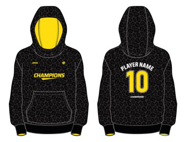 Uzun kollu kapüşonlu sweatshirt tasarım şablonu vektör, ön ve arka görüşlü kapüşonlu kazak, erkekler ve kadınlar için kapüşonlu kışlık ceket. Kışın antrenman, koşu ve antrenman için.