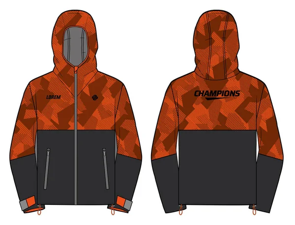 Langärmelige Kapuzenjacke Terrain Shell Design Vorlage Vektor Kapuzenjacke Pullover Mit — Stockvektor